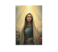 sfjjkh Poster religioso con immagine della Vergine Maria, mantello verde, campo di fiori, aureola, stampa artistica da parete su tela, per soggiorno, camera da letto, 30 x 45 cm, senza cornice