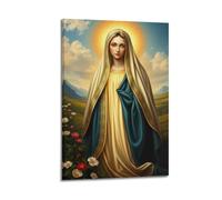 sfjjkh Poster religioso con immagine di campo della Vergine Maria con mantello di fiori, stampa artistica da parete su tela, per soggiorno, camera da letto, 60 x 90 cm, con cornice