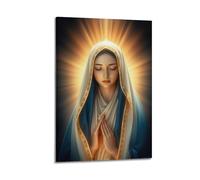 sfjjkh Poster religioso con la Vergine Maria che prega le mani incrociate con luce dorata, stampa artistica da parete su tela, per soggiorno, camera da letto, 30 x 45 cm, con cornice