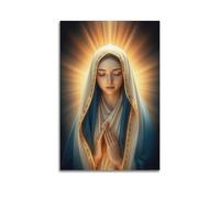 sfjjkh Poster religioso con la Vergine Maria che prega le mani incrociate con luce dorata, stampa artistica da parete su tela, per soggiorno, camera da letto, 20 x 30 cm, senza cornice, stile