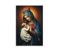 sfjjkh Poster religioso con la Vergine Maria che tiene il mantello blu e rosso con corona, poster artistico da parete su tela, per soggiorno, camera da letto, 20 x 30 cm, senza cornice