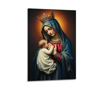 sfjjkh Poster religioso con la Vergine Maria che tiene il mantello blu e rosso con corona, poster artistico da parete su tela, per soggiorno e camera da letto, 40 x 60 cm, con cornice