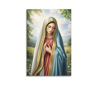 sfjjkh Poster religioso con la Vergine Maria in campo verde vestito rosso in preghiera, poster artistico da parete su tela per soggiorno e camera da letto (40 x 60 cm) senza cornice