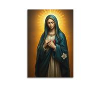 sfjjkh Poster religioso con mantello blu della Vergine Maria con fiori bianchi e mani che pregano con luce dorata, poster artistico da parete su tela, per soggiorno, camera da letto, 30 x 45 cm, senza