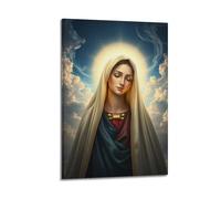sfjjkh Poster religioso con Vergine Maria, velo bianco con aureola rossa e nuvole, stampa artistica da parete su tela, per soggiorno, camera da letto, 60 x 90 cm, con cornice