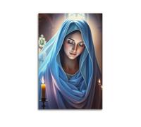 sfjjkh Poster religioso con Vergine Maria velo blu, candele, chiesa, decorazione artistica da parete, su tela, per soggiorno, camera da letto, 30 x 45 cm, senza cornice, stile