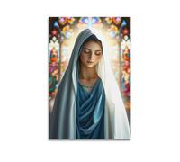 sfjjkh Poster religioso con vetro colorato con velo blu della Vergine Maria, stampa artistica da parete su tela, per soggiorno, camera da letto, 50 x 75 cm, senza cornice