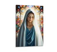 sfjjkh Poster religioso con vetro colorato e velo blu, stampa artistica da parete su tela, per soggiorno, camera da letto, 30 x 45 cm, con cornice