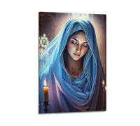 sfjjkh Poster religioso della Vergine Maria, velo blu, candele, chiesa, decorazione artistica da parete, su tela, per soggiorno, camera da letto, 50 x 75 cm, con cornice