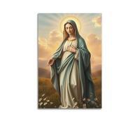 sfjjkh Poster religioso Vergine Maria celeste mantello campo margherite poster artistico da parete su tela per soggiorno camera da letto (50 x 75 cm) senza cornice