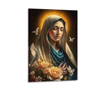 sfjjkh Poster religioso Vergine Maria velo crema mantello blu, rose arancioni colombe, poster artistico da parete su tela per soggiorno e camera da letto (30 x 45 cm) con cornice