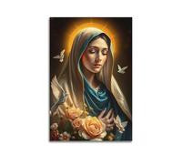 sfjjkh Poster religioso Vergine Maria velo crema mantello blu, rose arancioni colombe, poster artistico da parete su tela per soggiorno e camera da letto (30 x 45 cm) senza cornice