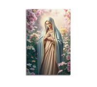 sfjjkh Poster religioso VirginMary campo di fiori mani incrociate aureola, poster artistico da parete su tela per soggiorno e camera da letto (50 x 75 cm) senza cornice