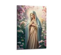 sfjjkh Poster religioso VirginMary campo di fiori mani incrociate aureola, poster artistico da parete su tela per soggiorno e camera da letto (30 x 45 cm) con cornice