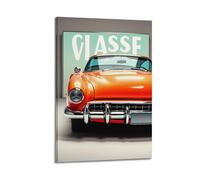 sfjjkh Stampa artistica da parete su tela con sfondo verde per auto, stile classico, arancione, per soggiorno e camera da letto, 50 x 75 cm, con cornice