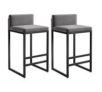 SFNIOKFG Set di 2 sgabelli da Bar Moderni in Velluto con Seduta Quadrata, Colore Grigio, Altezza Seduta 65 cm, Struttura Nera, Eleganti sedie da Cucina per la Colazione.