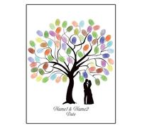 SFOIKVG Albero per Impronte Digitali Impronta Digitale Fai da Te Albero Foglia Sposa e Sposo Silhouette Libro degli Ospiti di Matrimonio Pittura per Fai da Te(Color01,21x30cm)