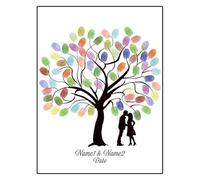 SFOIKVG Albero per Impronte Digitali Impronta Digitale Fai da Te Albero Foglia Sposa e Sposo Silhouette Libro degli Ospiti di Matrimonio Pittura per Fai da Te(Color06,21x30cm)