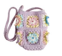 SFOIKVG Borsa uncinetto Borsa a tracolla da donna con fiori all'uncinetto, quadrata della nonna, borsetta fatta a mano per le Vacanze Giornaliere(Purple)