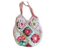 SFOIKVG Borsa uncinetto Borsa a tracolla da donna dal design originale, realizzata in filato all'uncinetto, a mano con fiori, casual, borsa shopping per Vacanze(Red)