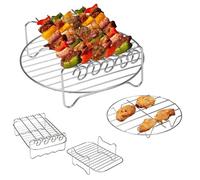 SFOIKVG Griglia Portatile Air Fryer Stainless Steel Holder BBQ Rack Double Round Versatile Layer Grill Baking Tray Replacement Barbecue Kitchen Tools per Bistecche(06)