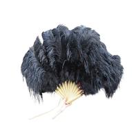 SFOIKVG Ventaglio Piume Grande Ventaglio di Piume Struzzo Rosse con Doghe bambù for La Danza del Ventre, Ornamento for Feste Halloween, Necessario, 13 Ossa per Ballare(Black)