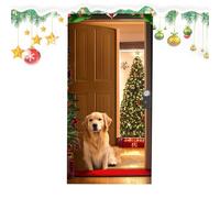 Sfondale Natalizio - Arazzo con Babbo Natale e Cane 210x90 cm,Sfondo In Tessuto,Per Foto di Famiglia Compleanno Matrimonio Anno Nuovo Vacanze Invernali Porta