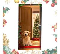 Sfondi fotografici natalizi | Arazzo di Cane e Babbo Natale 213 x 91 cm, Arazzo natalizio, per foto di famiglia, matrimoni, Capodanno, vacanze invernali, uso esterno