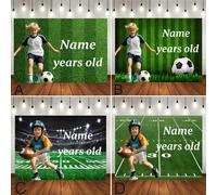Sfondi fotografici personalizzabili a tema calcio e rugby con ritratti, nomi e anni; design personalizzati per i fan; adatti per feste di compleanno, decorazioni per il tavolo della torta, striscioni 