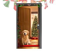 Sfondi Per Servizi Fotografici Natalizi,Tappeto Con Stampa Di Babbo Natale E Cane 213x91 Cm | Arazzo Natalizio - per Fotografie Familiari, Matrimoni, Capodanno, Vacanze Invernali, Esterno