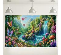 Sfondo a cascata con farfalle e fiori per fotografia di natura per decorazioni per feste primaverili per interni ed esterni, 180 x 109 cm