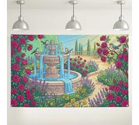 Sfondo a fontana da giardino, decorazioni artistiche colorate floreali per feste, sfondo vivace per eventi fotografici, primavera/estate, per uso esterno/interno, 180 x 109 cm
