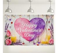 Sfondo a forma di cuore di San Valentino, decorazioni romantiche floreali ad acquerello per feste, sfondo fotografico viola pesca per interni/esterni, per celebrazioni, 180 x 109 cm