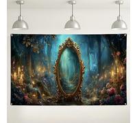 Sfondo a specchio con foresta incantata, decorazioni a tema foresta floreale fantasy, sfondo fotografico magico per feste ed eventi, decorazione da sogno per interni/esterni, 180 x 109 cm