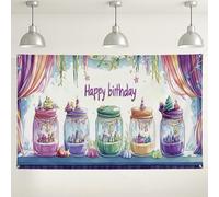 Sfondo a tema barattolo di compleanno, decorazioni colorate per feste fantasy, magico sfondo fotografico per interni ed esterni, per feste per bambini, 180 x 109 cm