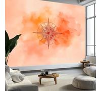 Sfondo Acquerello Con Bussola Carta Da Parati 3D Fotomurale 350 x 256 cm Arancione Chiaro Murali, Per Soggiorno Divano Tv Hotel A Tema Corridoio Di Lusso Sfondo Dipinto Murale