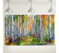 Sfondo ad acquerello con foresta vibrante, opera d'arte ispirata alla natura per fotografia interna/esterna, murale con foresta stagionale per feste ed eventi, 180 x 109 cm