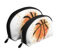 Sfondo arancione dipinto astratto di basket, Borsa per trucco a conchiglia Portamonete da donna Borsa da toilette piccola Borsa per cosmetici 2 pezzi