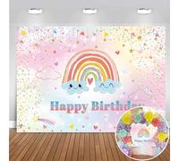 Sfondo arcobaleno per buon compleanno, decorazione per feste, sfondo glitterato con stelle macaron pastello, colorato, per donne e ragazze, per 16° compleanno, decorazione per torte, decorazione da