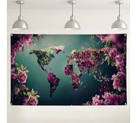 Sfondo astratto floreale con mappa del mondo, decorazioni geometriche vivaci per feste, sfondo fotografico ecologico per interni ed esterni, per matrimoni, celebrazioni primaverili, 180 x 109 cm