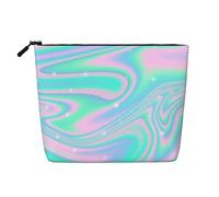 Sfondo astratto olografico in neon pastello, Borsa per cosmetici in lino sintetico Borsa per trucco Borsa da viaggio portatile