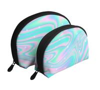 Sfondo astratto olografico in neon pastello, Borsa per trucco a conchiglia Portamonete da donna Borsa da toilette piccola Borsa per cosmetici 2 pezzi