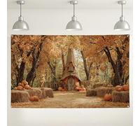 Sfondo autunnale a forma di casa di zucca, accogliente decorazione rustica autunnale per fotografie, festa del raccolto sfondo per eventi interni ed esterni, 180 x 109 cm