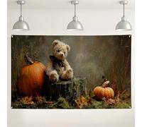 Sfondo autunnale a forma di orso di zucca, decorazioni autunnali rustiche per fotografie, accogliente sfondo per interni ed esterni, per baby shower e feste di raccolta, 180 x 109 cm