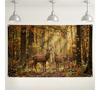 Sfondo autunnale con cervi della foresta, sfondo fotografico rustico della natura, marrone caldo, decorazione da parete colorata per interni ed esterni, forniture per feste stagionali autunnali, 180 x