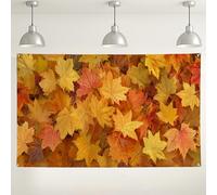 Sfondo autunnale con foglie d'acero, sfondo fotografico autunnale rustico, decorazione giallo arancione vivace per eventi stagionali, festa del Ringraziamento e vendemmia, 180 x 109 cm