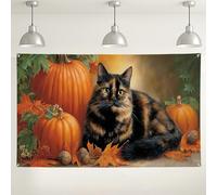 Sfondo autunnale con gatto e zucca, decorazione vintage autunnale da appendere alla parete, accogliente sfondo fotografico per riunioni del Ringraziamento, 180 x 109 cm