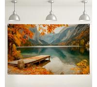 Sfondo autunnale con lago, decorazioni da parete con natura scenica, sfondo colorato paesaggio autunnale per eventi fotografici, Ringraziamento e celebrazioni stagionali, 180 x 109 cm