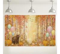 Sfondo autunnale con orsi della foresta, decorazioni autunnali a tema bosco accoglienti per eventi, sfondo fotografico in stile cartone animato carino per il Ringraziamento e Halloween, 180 x 109 cm