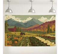 Sfondo autunnale con paesaggio della fattoria, stampa artistica rustica per decorazioni autunnali, pittoresca scena del raccolto per eventi fotografici, sfondo rustico per interni ed esterni, 180 x